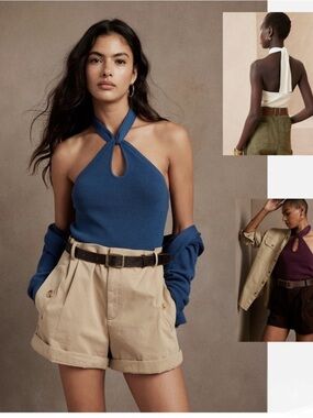 NWT Banana Republic Ribbed Halter Keyhole Camisole - Blue | Size Small |